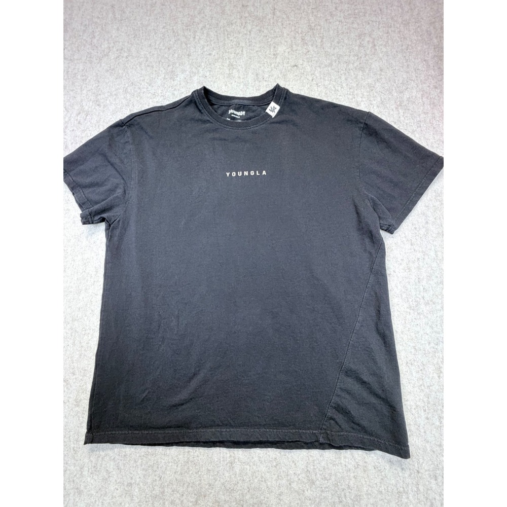 YoungLA T-Shirt Men Medium Black Short Sleeve Graphic Logo Gym Fitness Tee